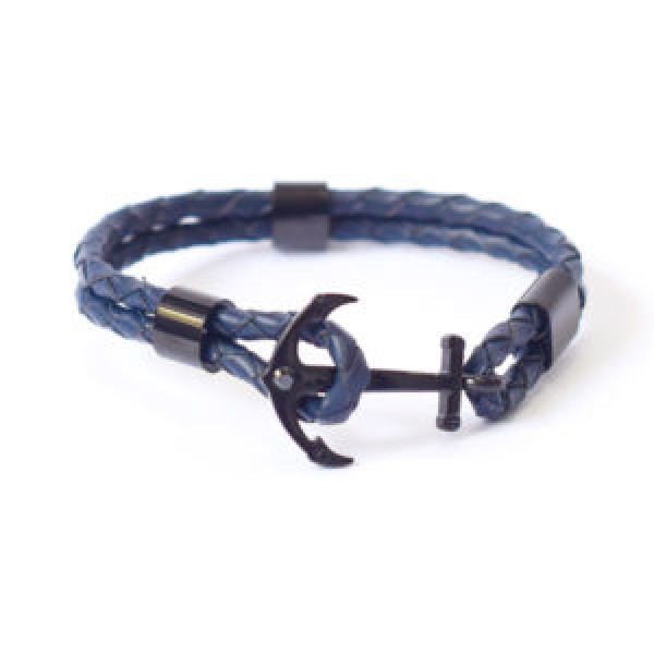 Bracciale corda e acciaio ancora blu e nero